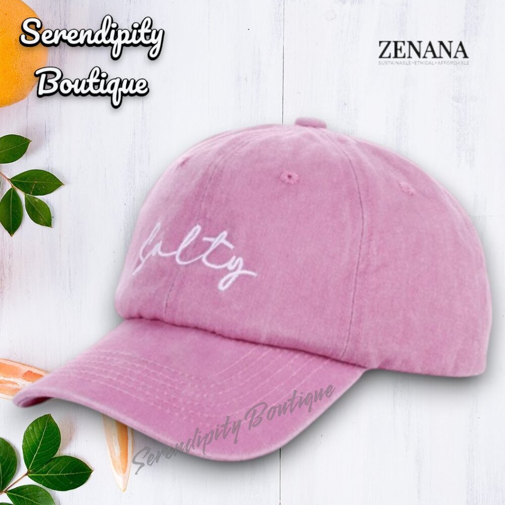 Zenana Salty Embroidered Mineral Wash Cotton Pink Baseball Cap Hat - Picture 3 of 7